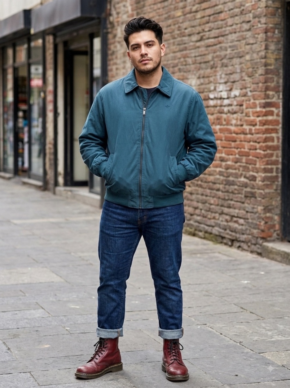 Docker’s Men's Dark Teal Bomber Jacket - Classic Zip Front